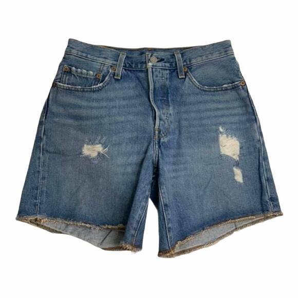 Levi's 501 Mid Thigh Distressed Denim Shorts 26 - Picture 1 of 6